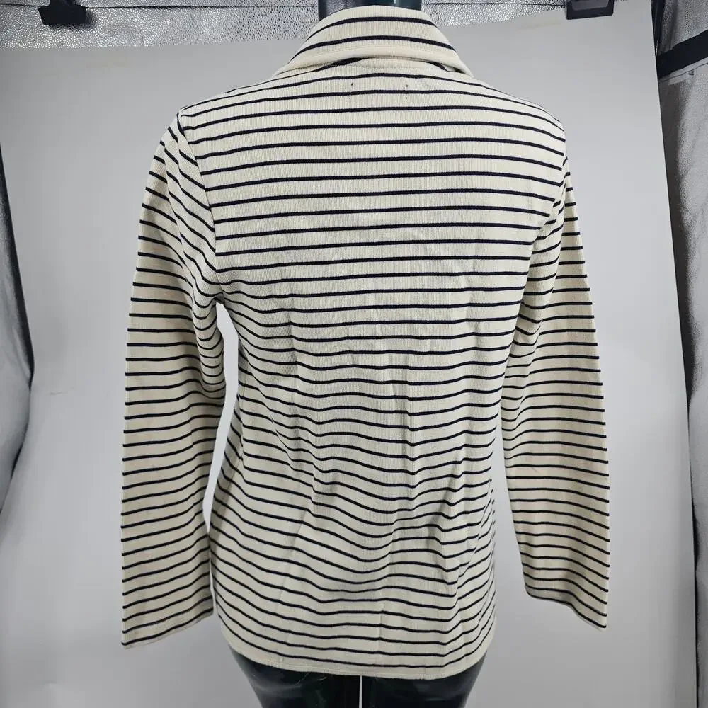 Chaps Nautical Preppy Knit Blazer Jacket Cream Navy Stripes Womens M 3613 - Picture 2 of 8